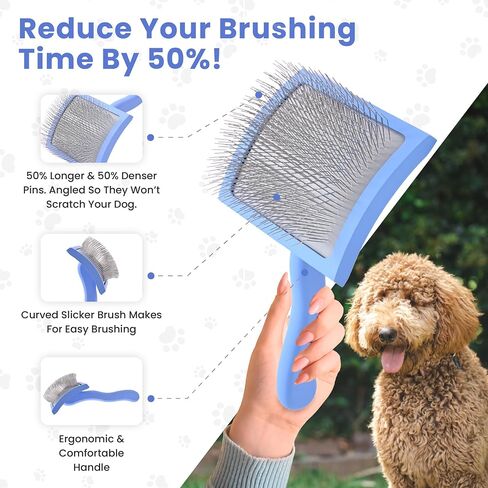 Large Slicker Brush & Slicker Brush Cleaner | Dog Doodle Brush for Grooming Pet Hair | Poodle Brush for Shedding | Long Haired Dogs | Goldendoodle Long Brush for Dogs (Large) [We Love Doodles] in Saudi Arabia