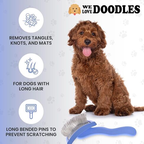 Large Slicker Brush & Slicker Brush Cleaner | Dog Doodle Brush for Grooming Pet Hair | Poodle Brush for Shedding | Long Haired Dogs | Goldendoodle Long Brush for Dogs (Large) [We Love Doodles] in Saudi Arabia