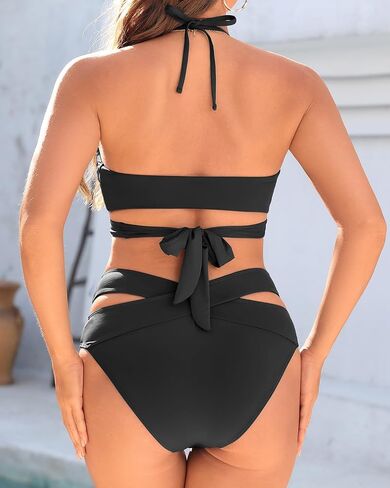 Holipick Two Piece Bikini Sets for Women High Waisted Bikini Push Up Swimsuit Halter Wrap Criss Cross Bathing Suit in Saudi Arabia