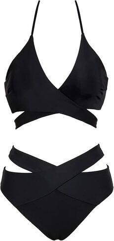 Holipick Two Piece Bikini Sets for Women High Waisted Bikini Push Up Swimsuit Halter Wrap Criss Cross Bathing Suit in Saudi Arabia