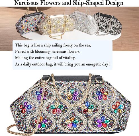 Flower Evening Handbags Crystals Clutch Purses Rhinestone Shoulder Crossbody Bag in Kuwait