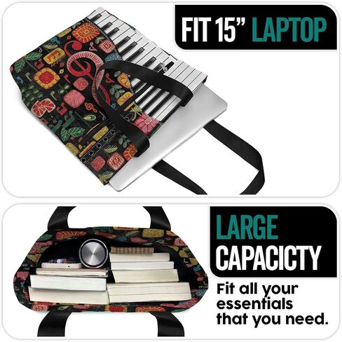84hoods Tote Bag for Women. Large Shoulder Bag with Pockets and Zipper for Work. Gift for Piano Players, Piano Lovers. in Kuwait