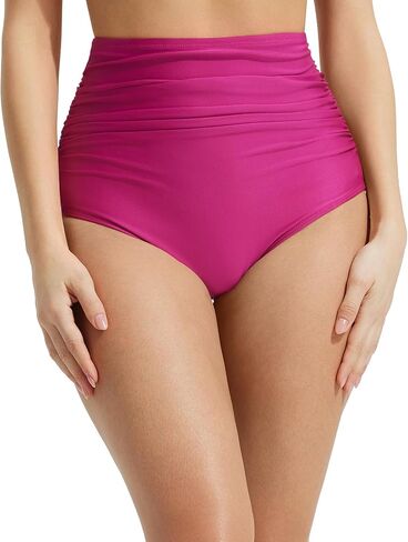 baleaf Women's High Waisted Bikini Bottoms Full Coverage Ruched Bathing Suit Tummy Control Swimsuit Bottom in Kuwait