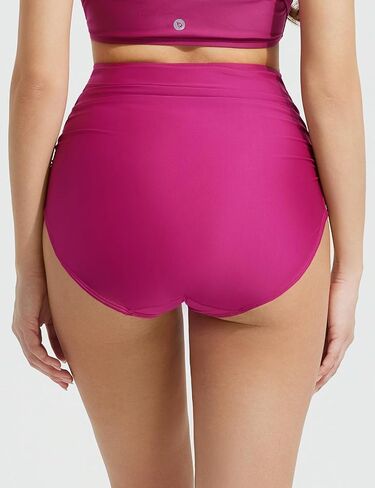 baleaf Women's High Waisted Bikini Bottoms Full Coverage Ruched Bathing Suit Tummy Control Swimsuit Bottom in Kuwait