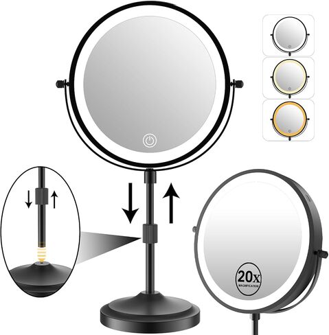 9" Magnifying Mirror with Lights 20X, Height Adjustable, Dimmable, Rechargeable, Chrome in Kuwait