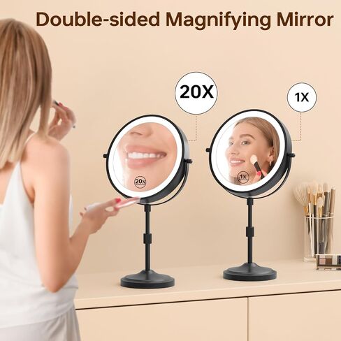 9" Magnifying Mirror with Lights 20X, Height Adjustable, Dimmable, Rechargeable, Chrome in Kuwait
