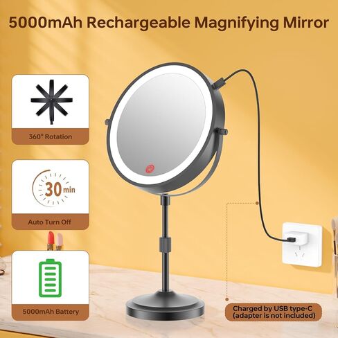 9" Magnifying Mirror with Lights 20X, Height Adjustable, Dimmable, Rechargeable, Chrome in Kuwait