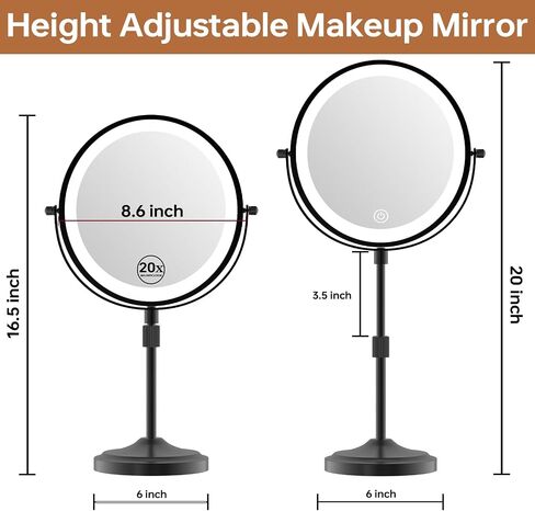 9" Magnifying Mirror with Lights 20X, Height Adjustable, Dimmable, Rechargeable, Chrome in Kuwait