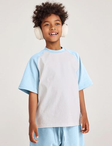 COZYPOIN Boys Girls 2 Piece Summer Outfits Colorblock Short Sleeve Cotton T-Shirts and Shorts Basic Kids Set 5-14 Years in Kuwait