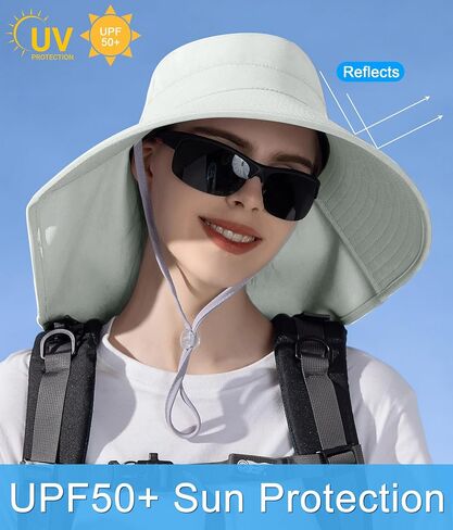 Sun Hats for Women UPF 50+ Uv Protection with Ponytail Hole，Beach Wide Brim Hats Fishing Hats，Gardening Hat for Neck Flap in Saudi Arabia