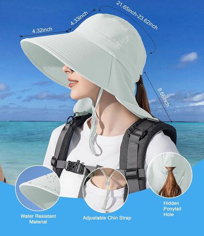 Sun Hats for Women UPF 50+ Uv Protection with Ponytail Hole，Beach Wide Brim Hats Fishing Hats，Gardening Hat for Neck Flap in Saudi Arabia