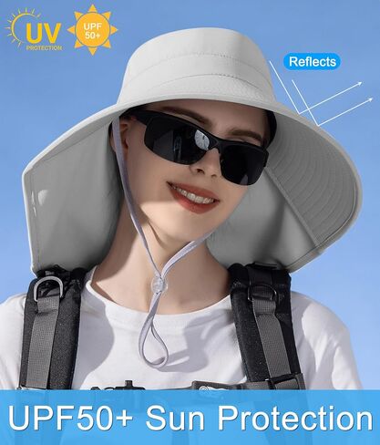 Sun Hats for Women UPF 50+ Uv Protection with Ponytail Hole，Beach Wide Brim Hats Fishing Hats，Gardening Hat for Neck Flap in Saudi Arabia