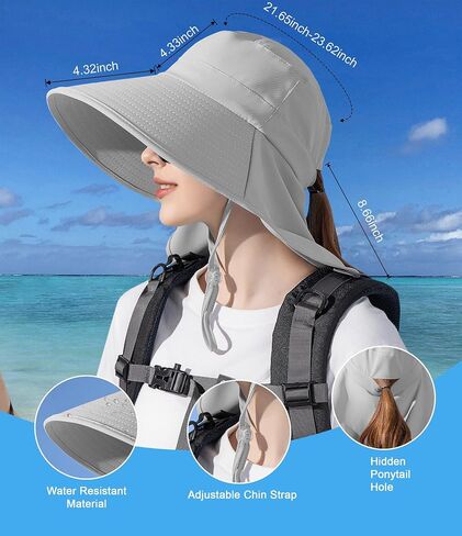 Sun Hats for Women UPF 50+ Uv Protection with Ponytail Hole，Beach Wide Brim Hats Fishing Hats，Gardening Hat for Neck Flap in Saudi Arabia