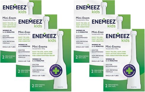 Enemeez Kids Enema, Mini-Enemas for Ages 2-12, Docusate Sodium Stool Softener, Fast-Acting Constipation Relief, Promotes Bowel Movement in 2-15 Minutes, 2ct, 3 Pack (6 Total) Single-Use 5ml Tubes in Kuwait