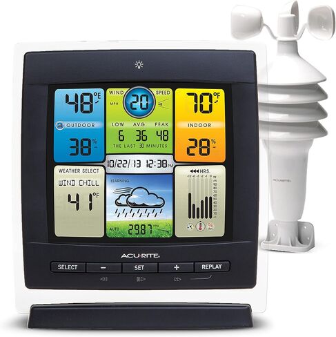 محطة الطقس Acurite Notos (3-in-1) لدرجة الحرارة الداخلية/الخارجية ، والرطوبة ، وسرعة الرياح (00589m) ، 1.5 ، اللون الكامل in Kuwait