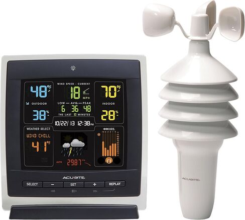 محطة الطقس Acurite Notos (3-in-1) لدرجة الحرارة الداخلية/الخارجية ، والرطوبة ، وسرعة الرياح (00589m) ، 1.5 ، اللون الكامل in Kuwait