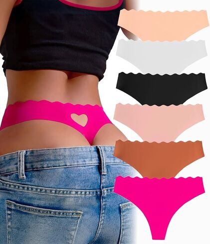 Seamless Thongs for Women Sexy Low Rise Underwear No Show Wave Edges Breathable Soft Stretch Cute Thong 6 Packs S-XL in Saudi Arabia