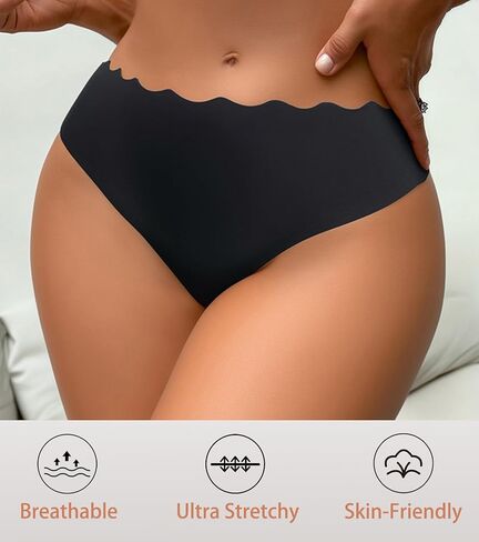 Seamless Thongs for Women Sexy Low Rise Underwear No Show Wave Edges Breathable Soft Stretch Cute Thong 6 Packs S-XL in Saudi Arabia