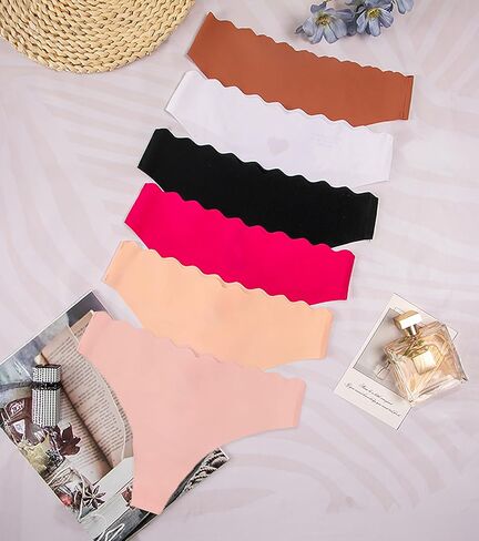 Seamless Thongs for Women Sexy Low Rise Underwear No Show Wave Edges Breathable Soft Stretch Cute Thong 6 Packs S-XL in Saudi Arabia