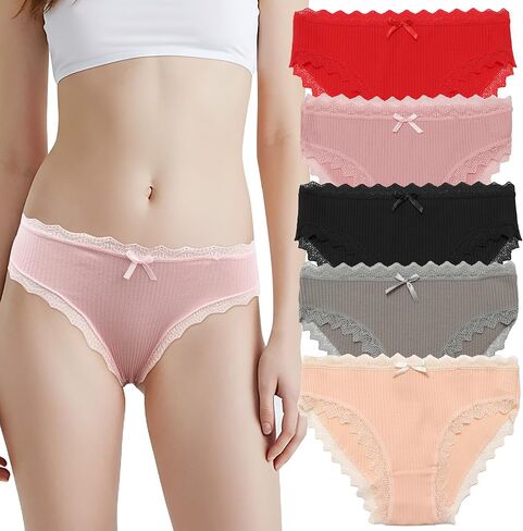 Falari Women's Underwear Set, Lace Thong and Bikini Panties Brief Cotton Breathable Comfort Undies, 5 Pack in Saudi Arabia