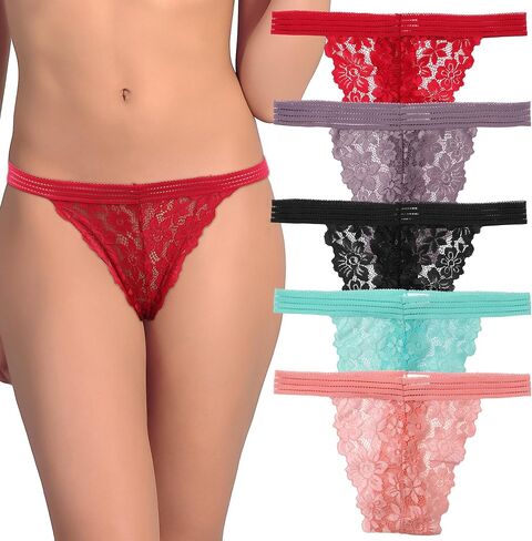 Falari Women's Underwear Set, Lace Thong and Bikini Panties Brief Cotton Breathable Comfort Undies, 5 Pack in Saudi Arabia