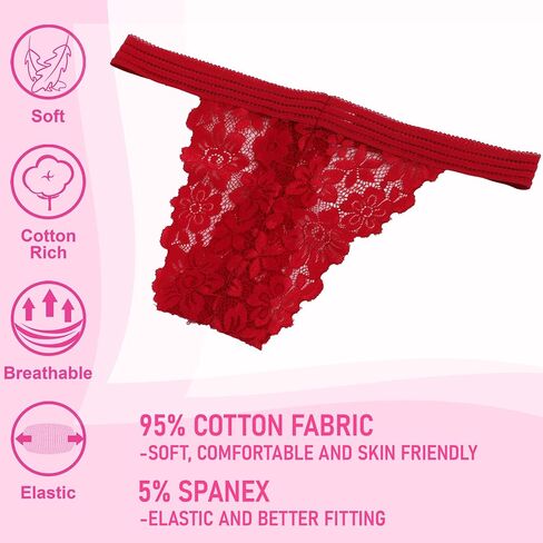 Falari Women's Underwear Set, Lace Thong and Bikini Panties Brief Cotton Breathable Comfort Undies, 5 Pack in Saudi Arabia