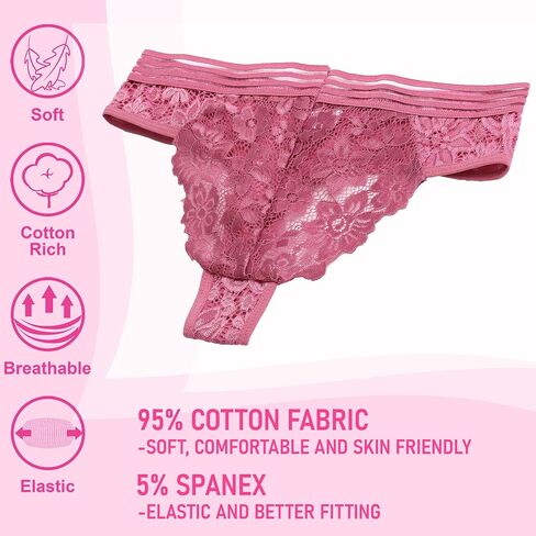 Falari Women's Underwear Set, Lace Thong and Bikini Panties Brief Cotton Breathable Comfort Undies, 5 Pack in Saudi Arabia
