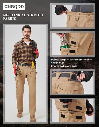 Mens Work Pants Cargo Tactical Construction for Men Ripstop Waterproof Lightweight Outdoor Hiking with Pockets in Kuwait