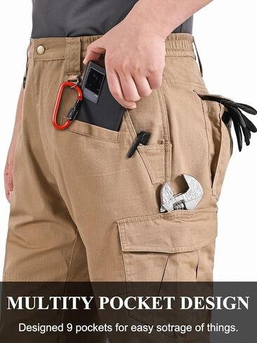 Mens Work Pants Cargo Tactical Construction for Men Ripstop Waterproof Lightweight Outdoor Hiking with Pockets in Kuwait