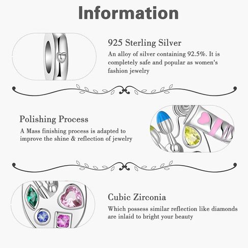 925 Sterling Silver Charm Fits Women's Charms Bracelet & Necklace Valentine's Day Mother's Day Jewelry Gifts for Women in Kuwait