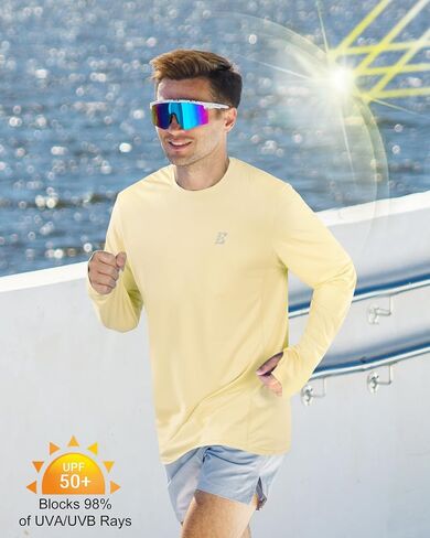 Mens UPF 50+ Sun Protection Shirts, UV Long Sleeve Swim Rash Guard for Hiking Running Fishing Quick Dry Lightweight in Saudi Arabia