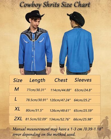 kasahara 4Pcs Mens Cowboy Costume Western Shirts Men with Cowboy Hat Belt Bolo Tie Accessories Western Outfit for Men in Kuwait