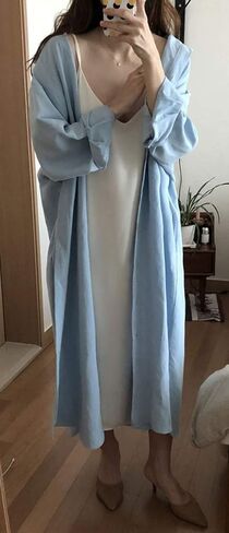 GGUHHU Womens Chic Button Down Rolled-Up Sleeve Long Cotton Blouse Maxi Dress in Saudi Arabia