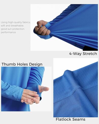Mens UPF 50+ Sun Protection Shirts, UV Long Sleeve Swim Rash Guard for Hiking Running Fishing Quick Dry Lightweight in Saudi Arabia