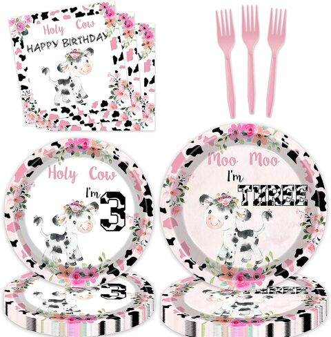 80pcs Holy Cow I'm 1/2 Girls Birthday Decorations Moo Moo I'm Half Way To First Paper Plates Napkins Forks Dinnerware for Farm Animals Cow Themed Girls 6 Months Baby Shower Bday Party Supplies in Kuwait