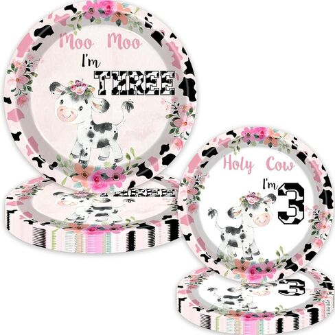 80pcs Holy Cow I'm 1/2 Girls Birthday Decorations Moo Moo I'm Half Way To First Paper Plates Napkins Forks Dinnerware for Farm Animals Cow Themed Girls 6 Months Baby Shower Bday Party Supplies in Kuwait