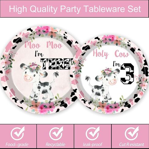 80pcs Holy Cow I'm 1/2 Girls Birthday Decorations Moo Moo I'm Half Way To First Paper Plates Napkins Forks Dinnerware for Farm Animals Cow Themed Girls 6 Months Baby Shower Bday Party Supplies in Kuwait
