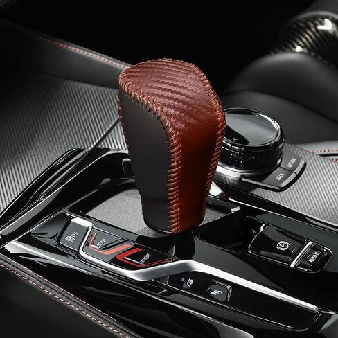 Car Gear Shift Knob Cover, Leather Stick Shift Cover, Carbon Fiber Car Gear Shift Knob Cover, Car Interior Accessories Stylish Car Decorations Car Shifter Cover Universal for Car (Black) in Saudi Arabia