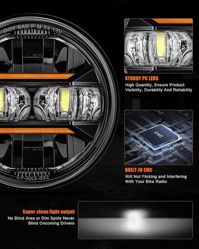 AUDEXEN 5.75" LED Headlight for Harley, Amber Signals & White DRL Round 5.75 Inch Motorcycle Headlight Compatible with Dyna Sportster Softail Iron 883 Street Bob Street Rod Super Wide Glide, Chrome in Saudi Arabia