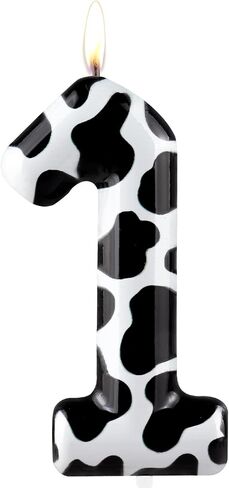 Number 1 Candles 1st Birthday Candles Cow Black Happy Birthday Candle Premium Wax & Metallic Design Cow Themed Cake Topper Decorations for Birthday Party Anniversary Celebration Supplies in Saudi Arabia