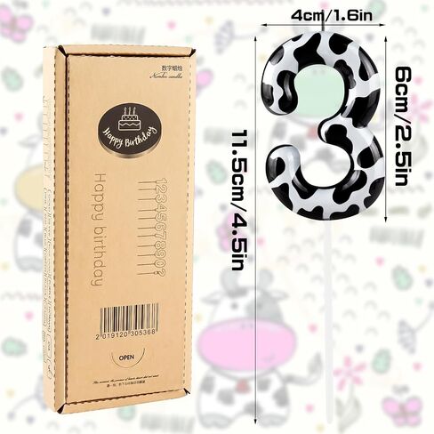 Number 1 Candles 1st Birthday Candles Cow Black Happy Birthday Candle Premium Wax & Metallic Design Cow Themed Cake Topper Decorations for Birthday Party Anniversary Celebration Supplies in Saudi Arabia
