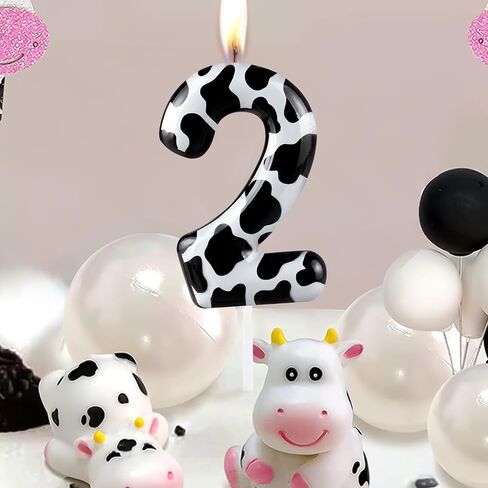 Number 1 Candles 1st Birthday Candles Cow Black Happy Birthday Candle Premium Wax & Metallic Design Cow Themed Cake Topper Decorations for Birthday Party Anniversary Celebration Supplies in Saudi Arabia