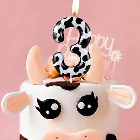 Number 1 Candles 1st Birthday Candles Cow Black Happy Birthday Candle Premium Wax & Metallic Design Cow Themed Cake Topper Decorations for Birthday Party Anniversary Celebration Supplies in Saudi Arabia