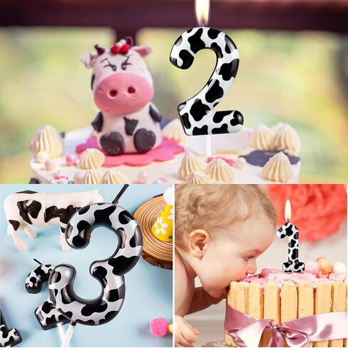 Number 1 Candles 1st Birthday Candles Cow Black Happy Birthday Candle Premium Wax & Metallic Design Cow Themed Cake Topper Decorations for Birthday Party Anniversary Celebration Supplies in Saudi Arabia