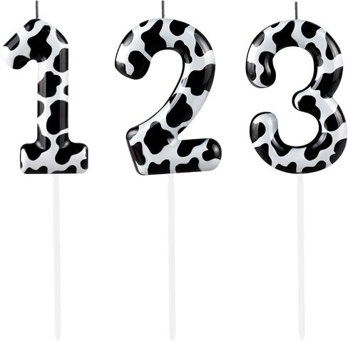 Number 1 Candles 1st Birthday Candles Cow Black Happy Birthday Candle Premium Wax & Metallic Design Cow Themed Cake Topper Decorations for Birthday Party Anniversary Celebration Supplies in Saudi Arabia