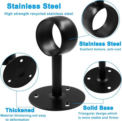 Biaungdo 2 بوصة قضبان الستار قضبان سقف ، حامل شفة من الفولاذ المقاوم للصدأ مع طقم المسمار المرساة ، 4pcs - أسود in Kuwait