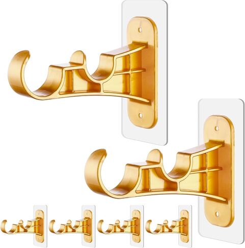 6 عبوات مزدوجة ستارة قضيب ، لاصق لا يوجد حامل قضبان ستارة الحفر ، أقواس مزدوجة لا يوجد برغي شماعات الستار خالية من الستار لغرفة المعيشة ، الحمام ، المطبخ - أبيض in Kuwait