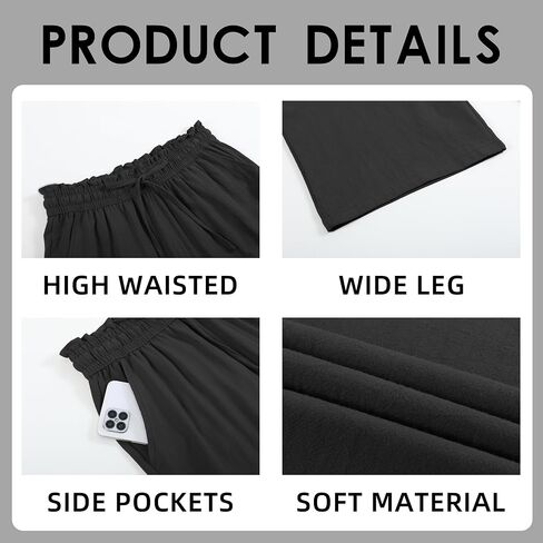 Womens Casual Linen Pants Wide Leg High Elastic Waisted Drawstring Summer Pants with Pockets in Kuwait