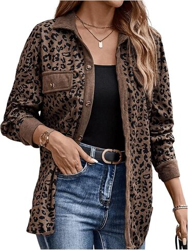 SOLY HUX Women's Leopard Print Jacket Button Down Long Sleeve Shacket Fall Jacket Outerwear in Saudi Arabia