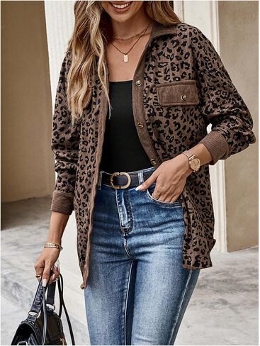 SOLY HUX Women's Leopard Print Jacket Button Down Long Sleeve Shacket Fall Jacket Outerwear in Saudi Arabia